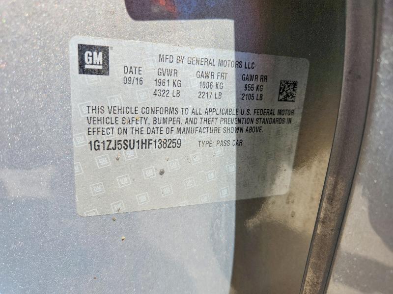 2017 Chevrolet Malibu მანქანა იყიდება აუქციონზე, vin: 1G1ZJ5SU1HF138259, აუქციონის ნომერი: 41756716