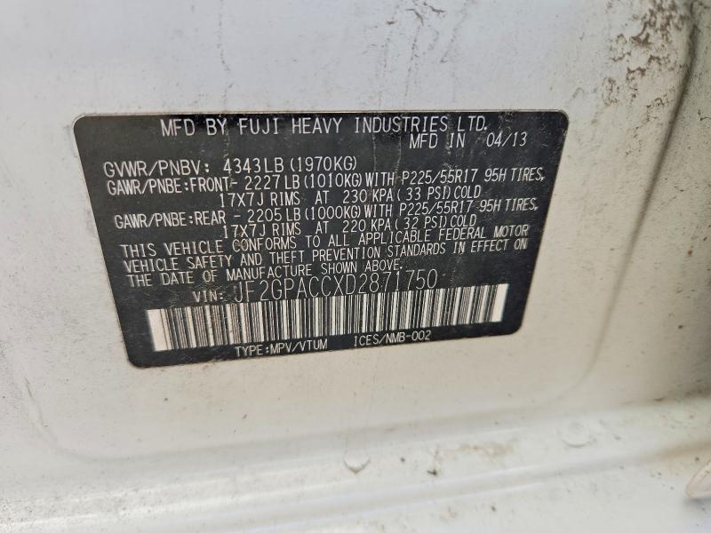 2013 Subaru Xv Crosstrek მანქანა იყიდება აუქციონზე, vin: JF2GPACCXD2871750, აუქციონის ნომერი: 50172536