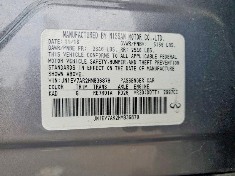 50742206 :رقم المزاد ، JN1EV7AR2HM836879 vin ، 2017 Infiniti Q50 مزاد بيع