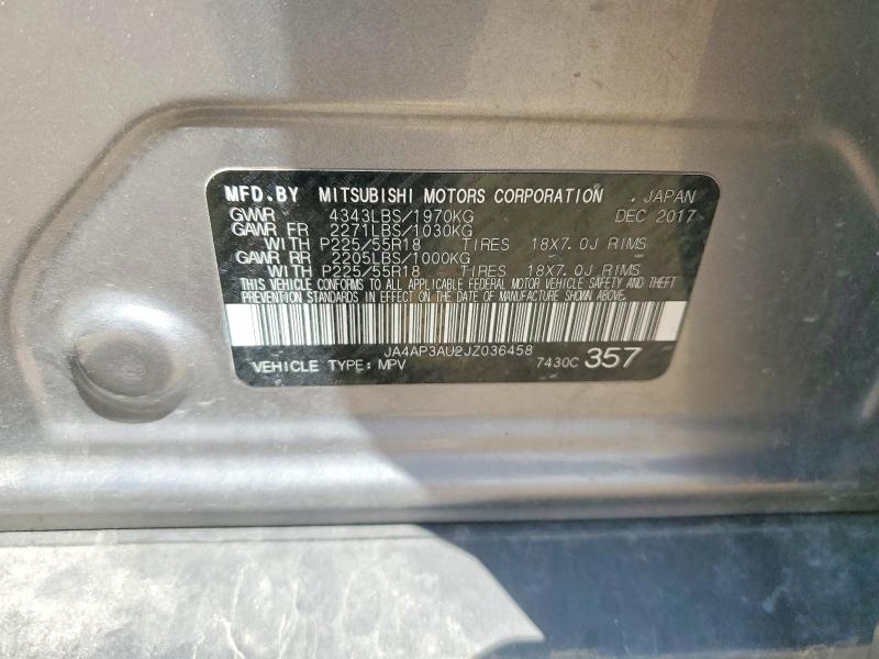 51040866 :رقم المزاد ، JA4AP3AU2JZ036458 vin ، 2018 Mitsubishi Outlander Sport مزاد بيع