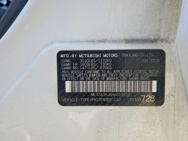 Aukcja sprzedaży 2017 Mitsubishi Mirage, vin: ML32A3HJ6HH010939, numer aukcji: 51145916