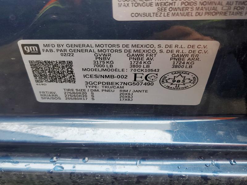 Aukcja sprzedaży 2022 Chevrolet Silverado, vin: 3GCPDBEK7NG507490, numer aukcji: 47890776