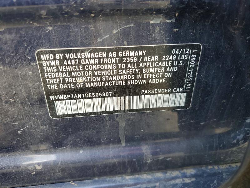 51986316 :رقم المزاد ، WVWBP7AN7DE505307 vin ، 2013 Volkswagen Cc مزاد بيع