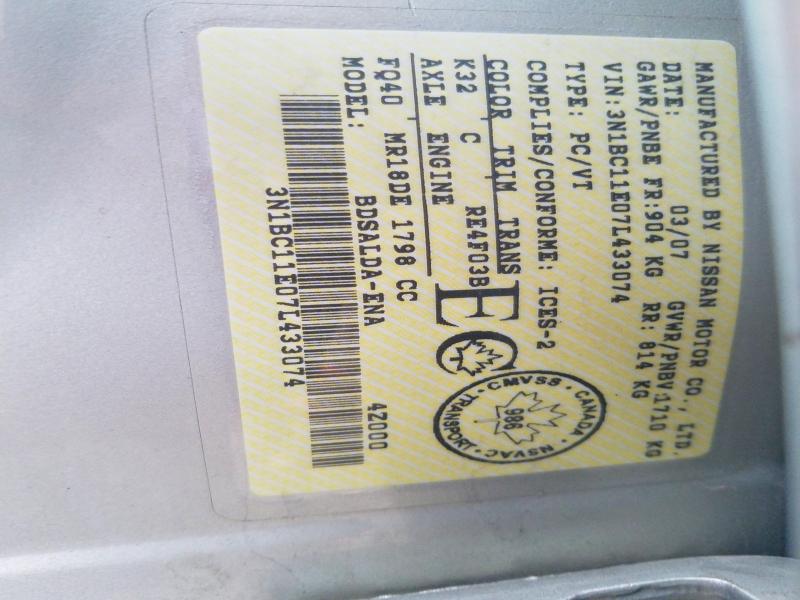 Продажа на аукционе авто 2007 Nissan Versa, vin: 3N1BC11E07L433074, номер лота: 46417846