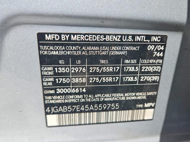 Aukcja sprzedaży 2005 Mercedes-benz Ml, vin: 4JGAB57E45A559755, numer aukcji: 48827776