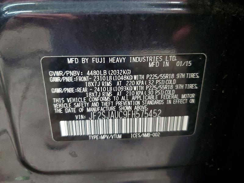 2015 Subaru Forester მანქანა იყიდება აუქციონზე, vin: JF2SJAUC9FH575452, აუქციონის ნომერი: 51149046