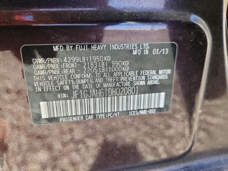 Aukcja sprzedaży 2013 Subaru Impreza, vin: JF1GJAH61DH020801, numer aukcji: 50625146