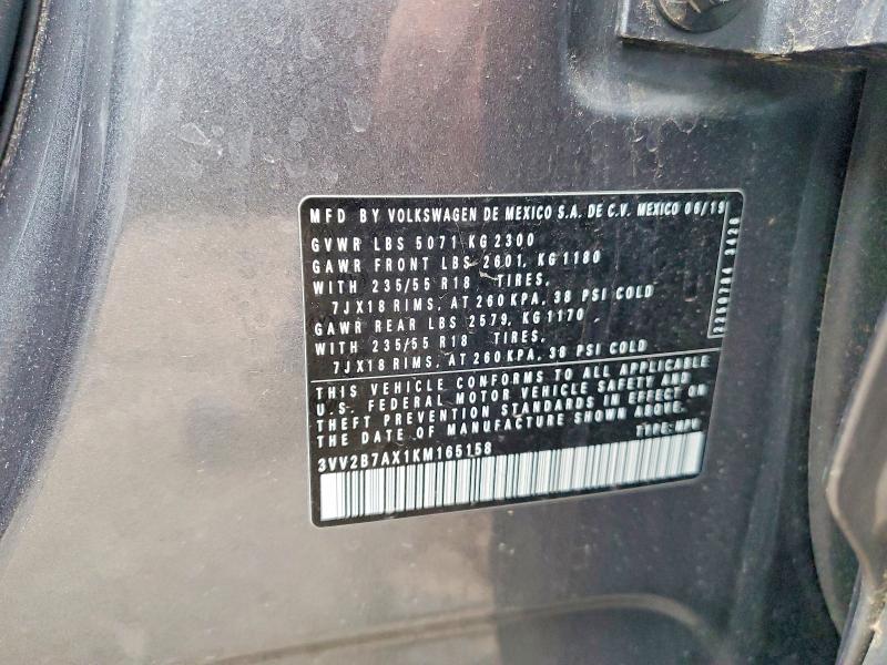 Aukcja sprzedaży 2019 Volkswagen Tiguan, vin: 3VV2B7AX1KM165158, numer aukcji: 51348366