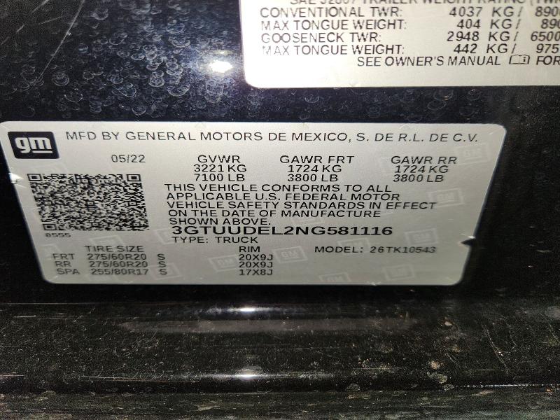 Продажа на аукционе авто 2022 Gmc Sierra, vin: 3GTUUDEL2NG581116, номер лота: 50627466