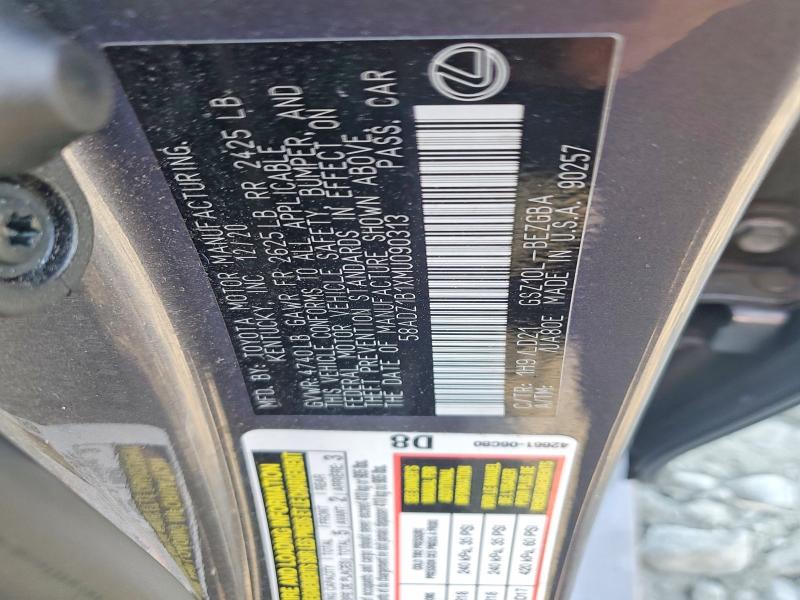 Продажа на аукционе авто 2021 Lexus Es 350, vin: 58ADZ1B1XMU090313, номер лота: 48223956