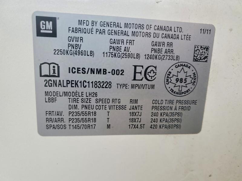 Aukcja sprzedaży 2012 Chevrolet Equinox, vin: 2GNALPEK1C1183228, numer aukcji: 48440596