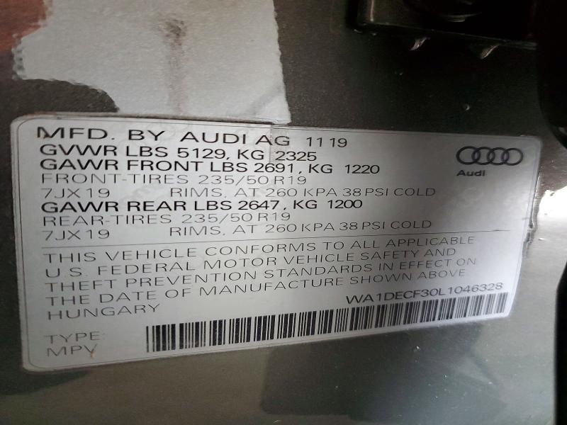 51782086 :رقم المزاد ، WA1DECF30L1046328 vin ، 2020 Audi Q3 مزاد بيع