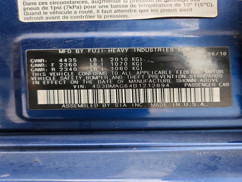 Aukcja sprzedaży 2011 Subaru Legacy, vin: 4S3BMAG64B1212894, numer aukcji: 48481066