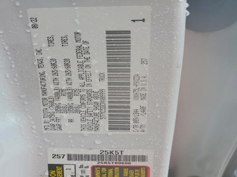 2022 Toyota Tundra მანქანა იყიდება აუქციონზე, vin: 5TFMC5DB3NX009999, აუქციონის ნომერი: 50678356
