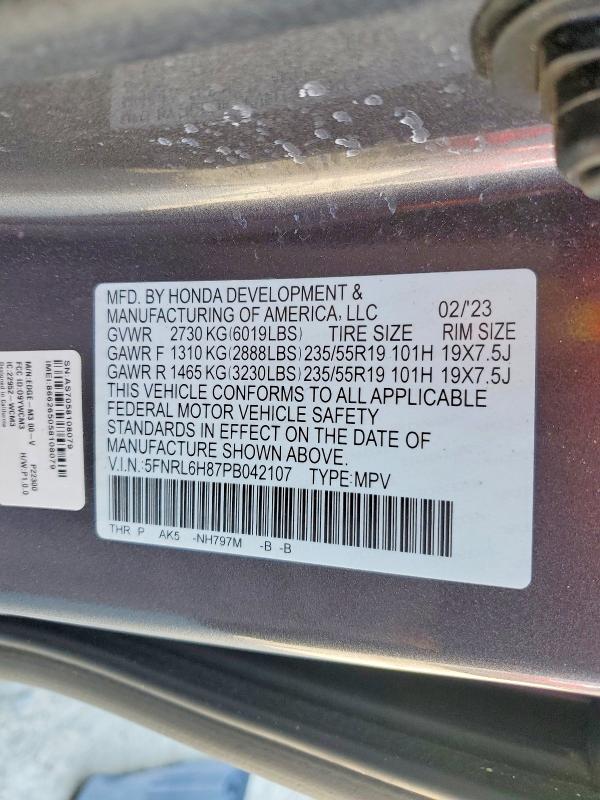 50095906 :رقم المزاد ، 5FNRL6H87PB042107 vin ، 2023 Honda Odyssey مزاد بيع