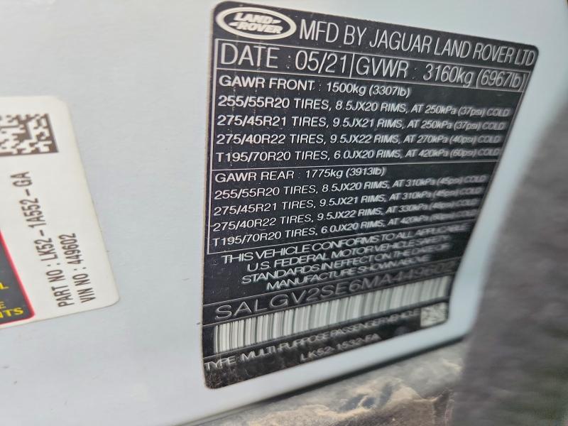 Продаж на аукціоні авто 2021 Land Rover Range Rover, vin: SALGV2SE6MA449602, номер лоту: 51204506