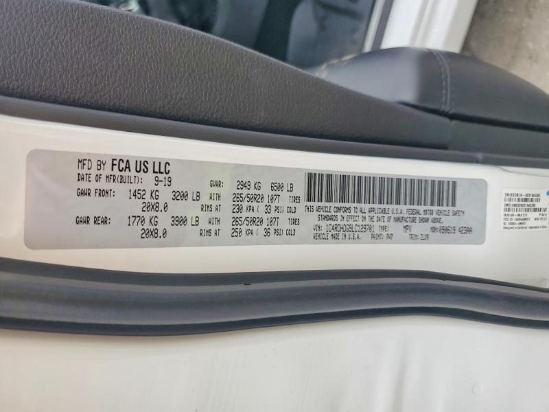 Продажа на аукционе авто 2020 Dodge Durango, vin: 1C4RDHDG9LC129701, номер лота: 48518356