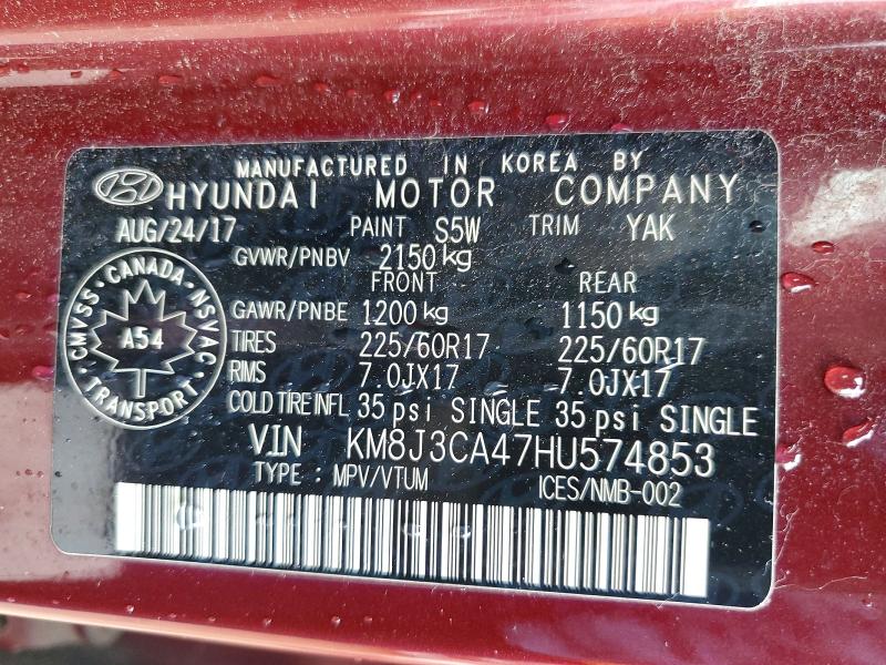 49968566 :رقم المزاد ، KM8J3CA47HU574853 vin ، 2017 Hyundai Tucson مزاد بيع