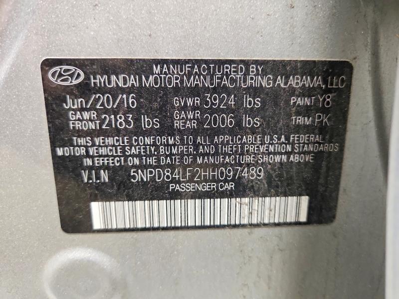 51871726 :رقم المزاد ، 5NPD84LF2HH097489 vin ، 2017 Hyundai Elantra مزاد بيع