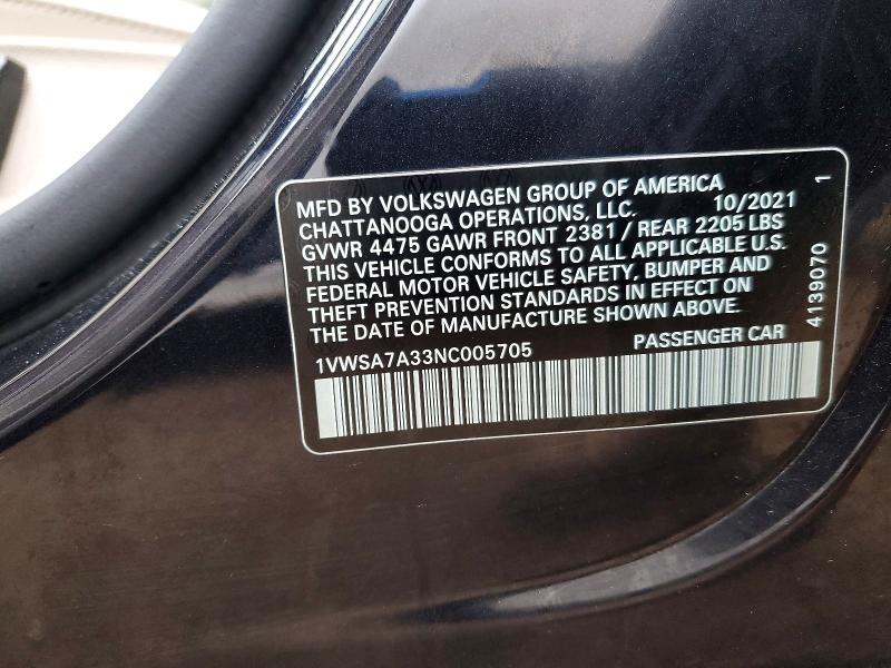 Aukcja sprzedaży 2022 Volkswagen Passat, vin: 1VWSA7A33NC005705, numer aukcji: 48153176
