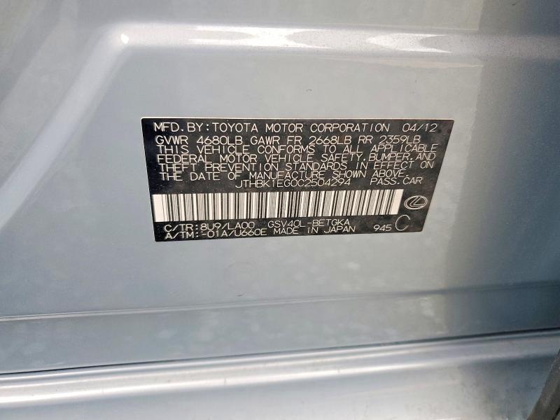 Продажа на аукционе авто 2012 Lexus Es, vin: JTHBK1EG0C2504294, номер лота: 51706266