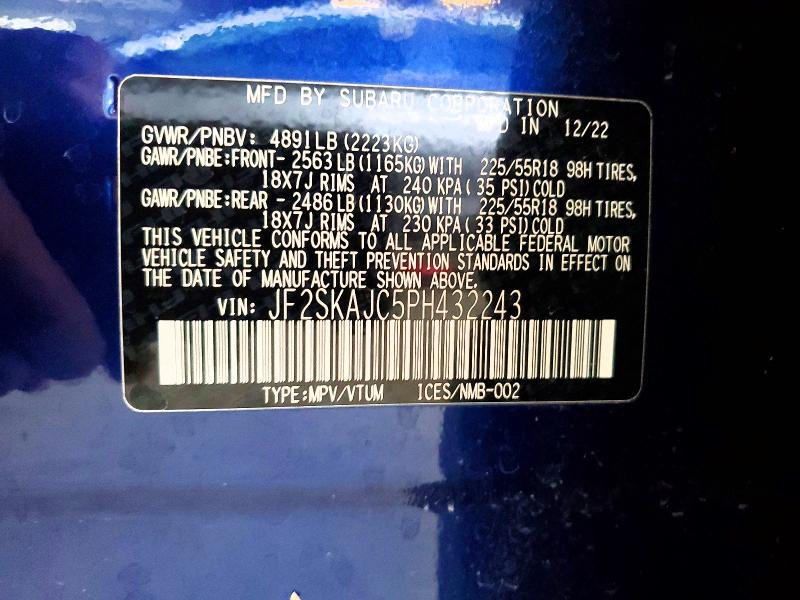 2023 Subaru Forester მანქანა იყიდება აუქციონზე, vin: JF2SKAJC5PH432243, აუქციონის ნომერი: 50136936