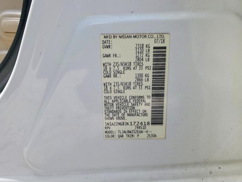 50088126 :رقم المزاد ، 5N1AZ2MG8JN172418 vin ، 2018 Nissan Murano مزاد بيع