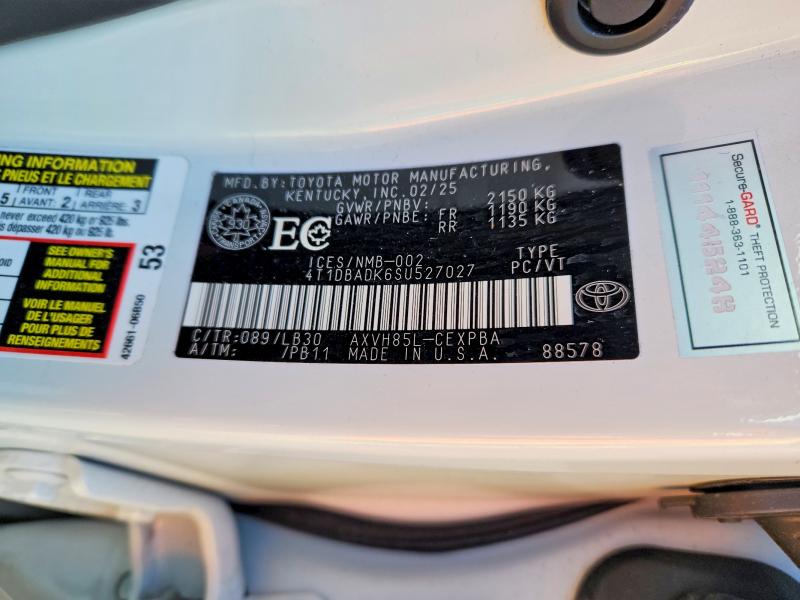 48783656 :رقم المزاد ، 4T1DBADK6SU527027 vin ، 2025 Toyota Camry مزاد بيع