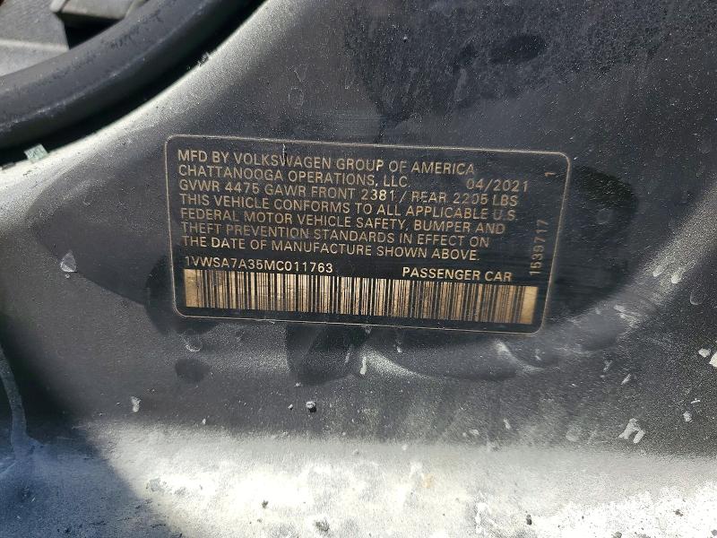 50517686 :رقم المزاد ، 1VWSA7A35MC011763 vin ، 2021 Volkswagen Passat مزاد بيع