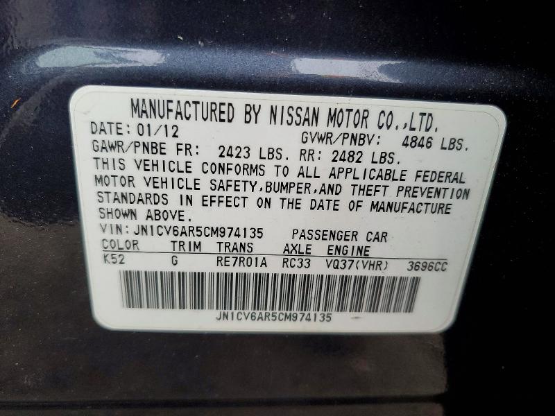 Aukcja sprzedaży 2012 Infiniti G37 Sedan, vin: JN1CV6AR5CM974135, numer aukcji: 51060886