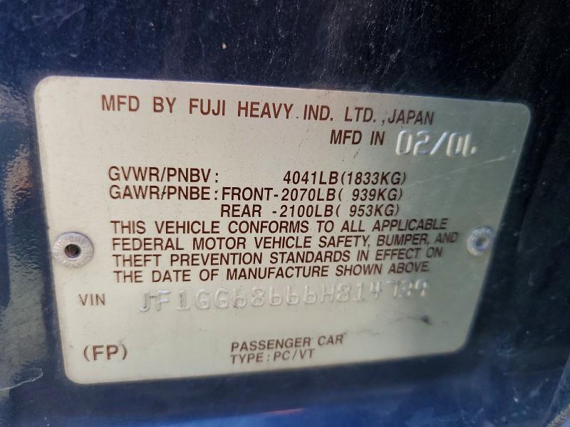 Aukcja sprzedaży 2006 Subaru Impreza, vin: JF1GG68666H814739, numer aukcji: 51187046