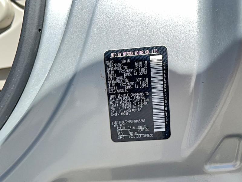 52256506 :رقم المزاد ، JN8AE2KP5H9165551 vin ، 2017 Nissan Quest مزاد بيع
