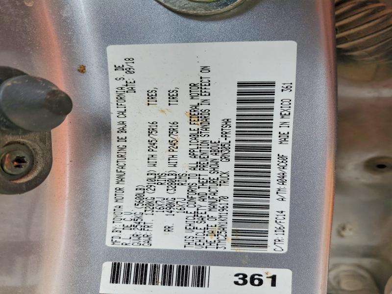 50436686 :رقم المزاد ، 3TMCZ5AN1KM196170 vin ، 2019 Toyota Tacoma مزاد بيع