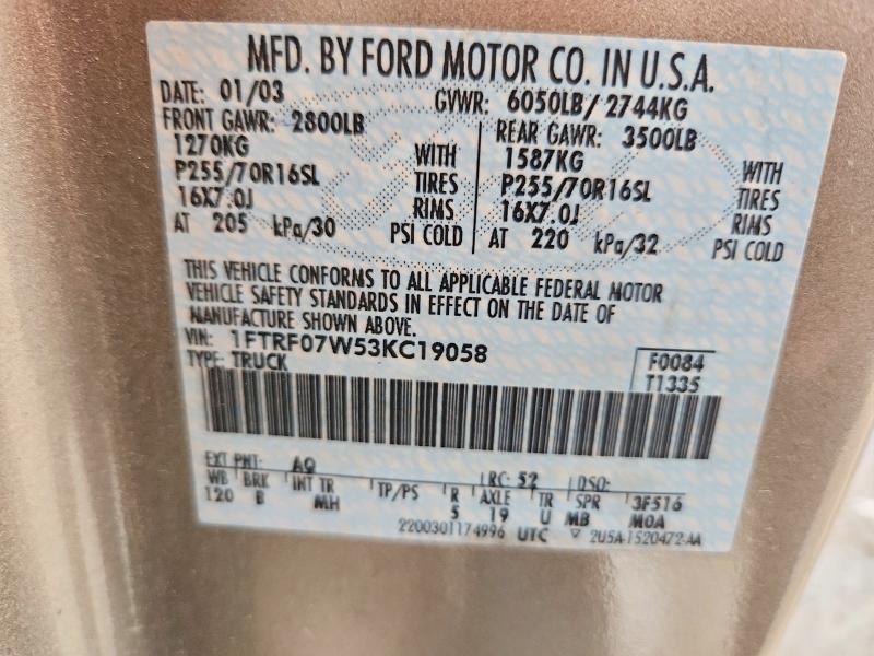 Продажа на аукционе авто 2003 Ford F150, vin: 1FTRF07W53KC19058, номер лота: 48771856