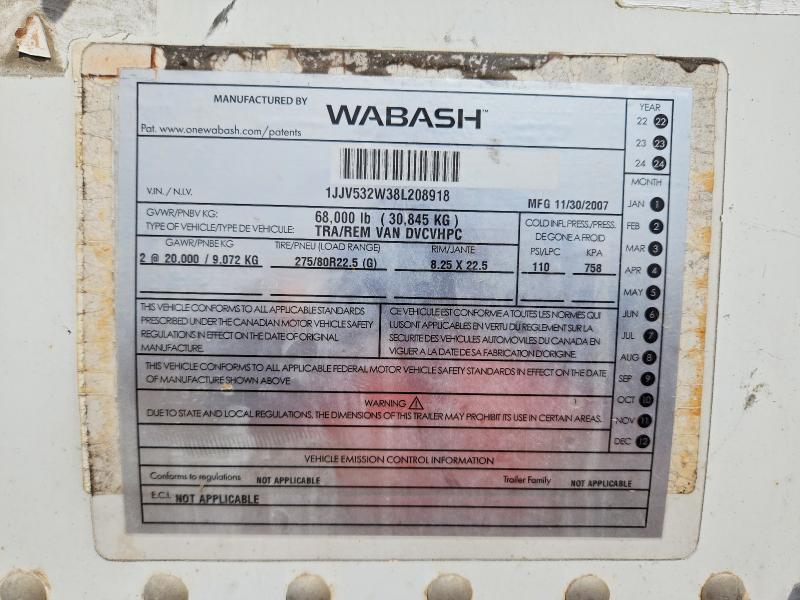 48671596 :رقم المزاد ، 1JJV532W38L208918 vin ، 2008 Wabash Wabash National Corporation مزاد بيع