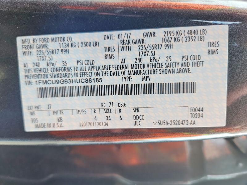2017 Ford Escape მანქანა იყიდება აუქციონზე, vin: 1FMCU9G93HUC88185, აუქციონის ნომერი: 48693416