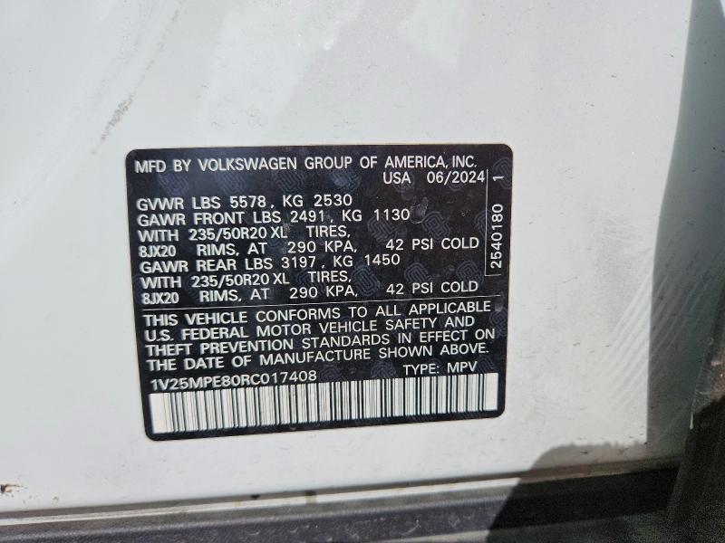 Aukcja sprzedaży 2024 Volkswagen Id.4, vin: 1V25MPE80RC017408, numer aukcji: 50186236