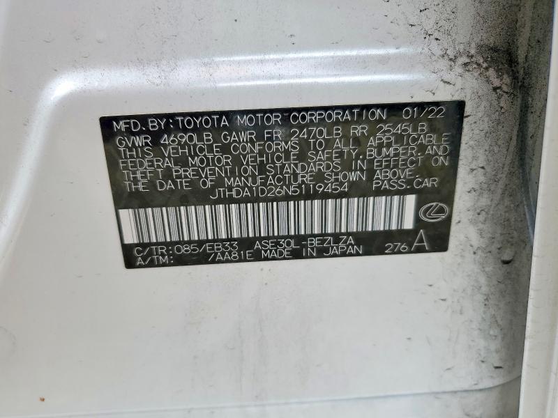 Продаж на аукціоні авто 2022 Lexus Is, vin: JTHDA1D26N5119454, номер лоту: 50993696