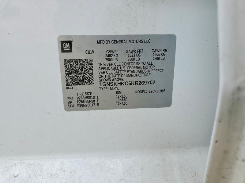 Продажа на аукционе авто 2019 Chevrolet Suburban, vin: 1GNSKHKC6KR269702, номер лота: 50433966