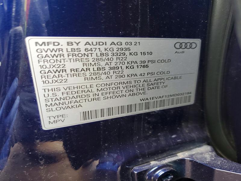 Aukcja sprzedaży 2021 Audi Q8, vin: WA1EVAF12MD032194, numer aukcji: 50809176