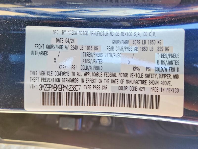 51258946 :رقم المزاد ، 3MZBPABM9RM423807 vin ، 2024 Mazda 3 مزاد بيع