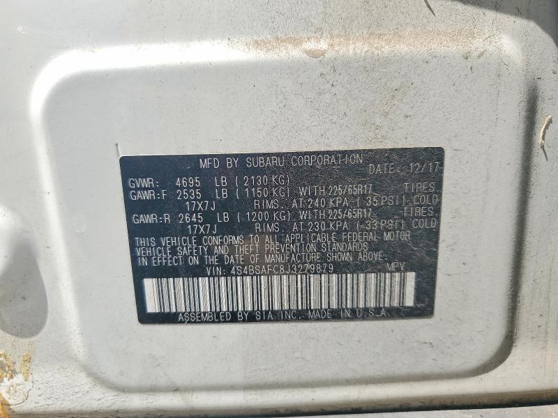 2018 Subaru Outback მანქანა იყიდება აუქციონზე, vin: 4S4BSAFC8J3279879, აუქციონის ნომერი: 49294156