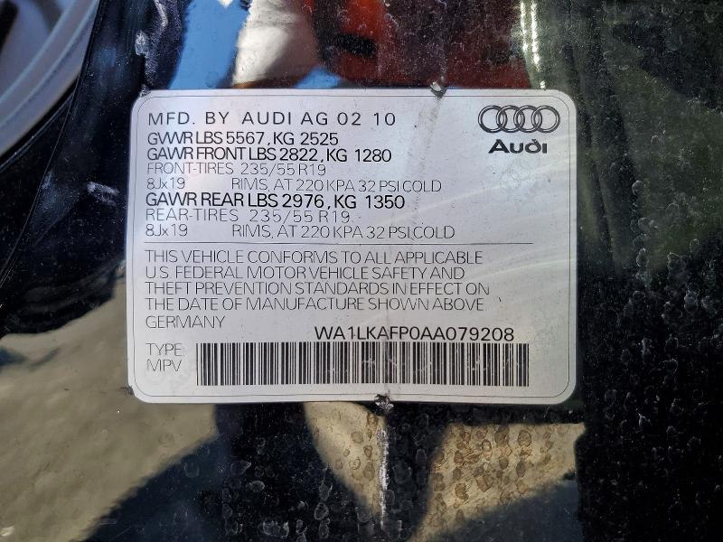 51083476 :رقم المزاد ، WA1LKAFP0AA079208 vin ، 2010 Audi Q5 مزاد بيع