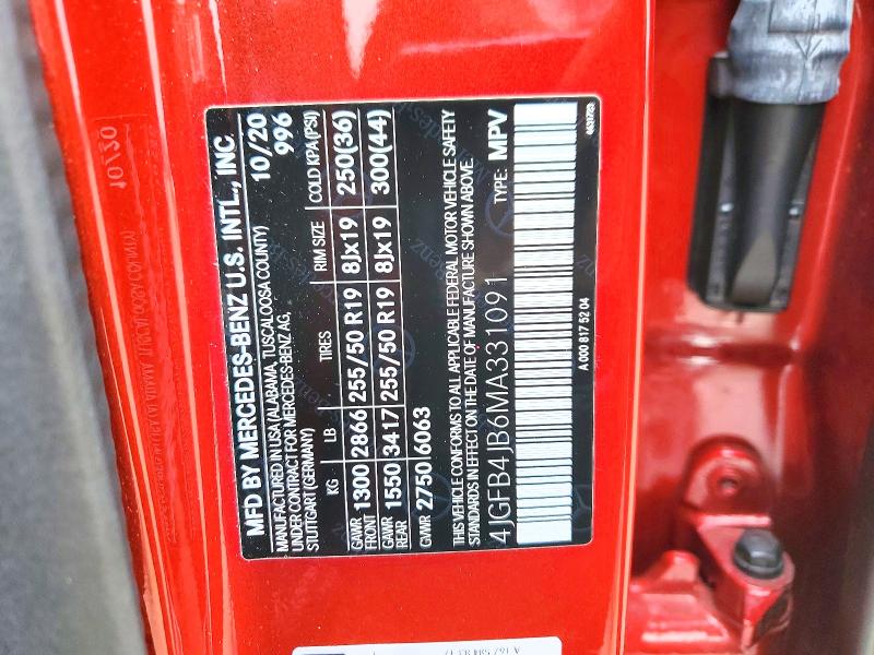 51630686 :رقم المزاد ، 4JGFB4JB6MA331091 vin ، 2021 Mercedes-benz Gle مزاد بيع