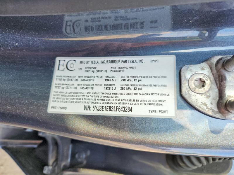 Aukcja sprzedaży 2020 Tesla Model 3, vin: 5YJ3E1EB3LF643284, numer aukcji: 50824266