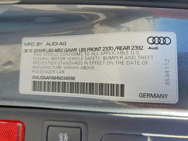 Aukcja sprzedaży 2017 Audi A4, vin: WAUGNAF46HN034598, numer aukcji: 51066886