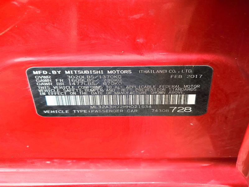 Продаж на аукціоні авто 2017 Mitsubishi Mirage, vin: ML32A3HJ2HH021534, номер лоту: 48437466