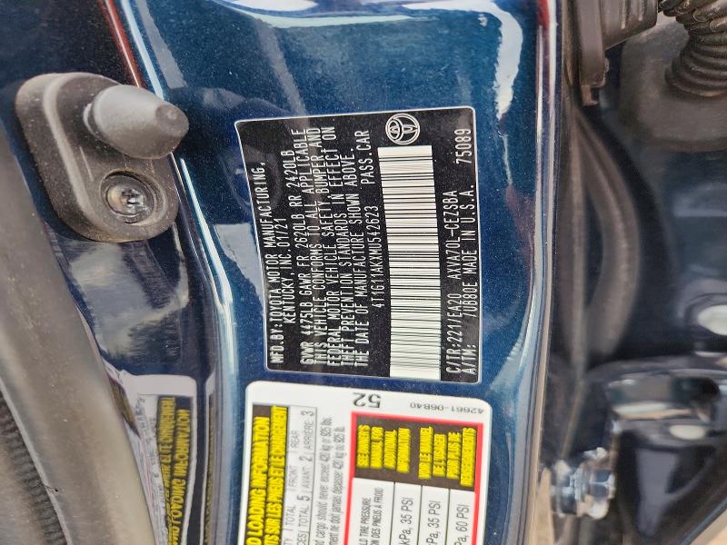 2021 Toyota Camry მანქანა იყიდება აუქციონზე, vin: 4T1G11AKXMU542623, აუქციონის ნომერი: 48991516
