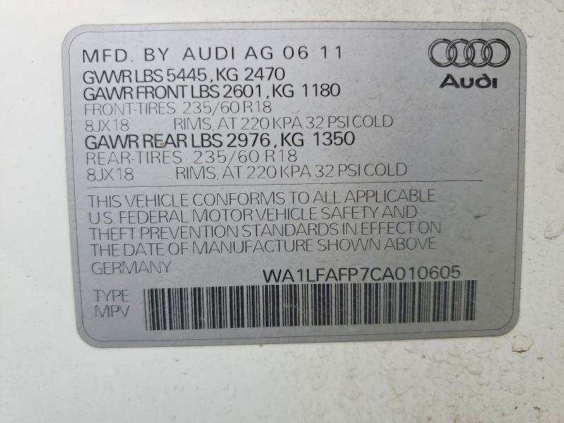 48208856 :رقم المزاد ، WA1LFAFP7CA010605 vin ، 2012 Audi Q5 مزاد بيع
