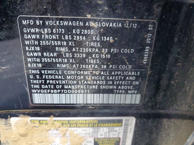 Aukcja sprzedaży 2013 Volkswagen Touareg, vin: WVGEF9BP7DD009971, numer aukcji: 50682226